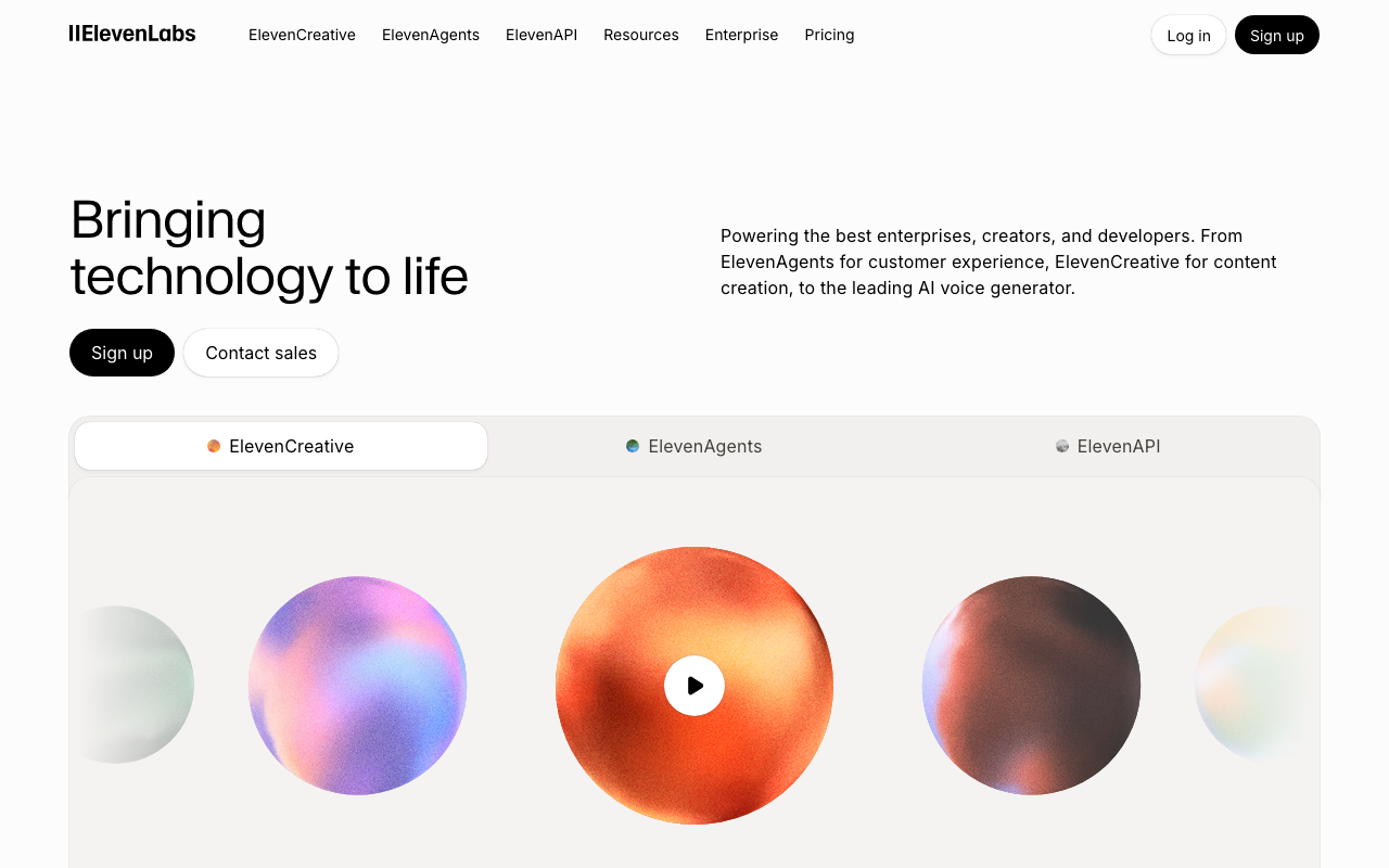 ElevenLabs homepage