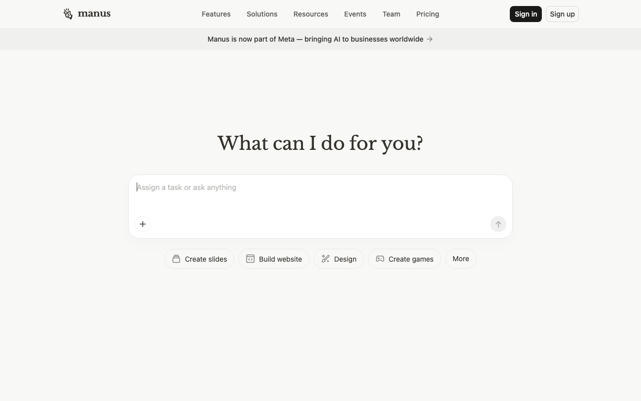 Manus homepage