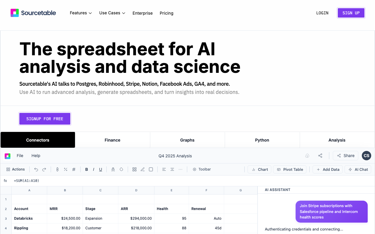 Sourcetable homepage